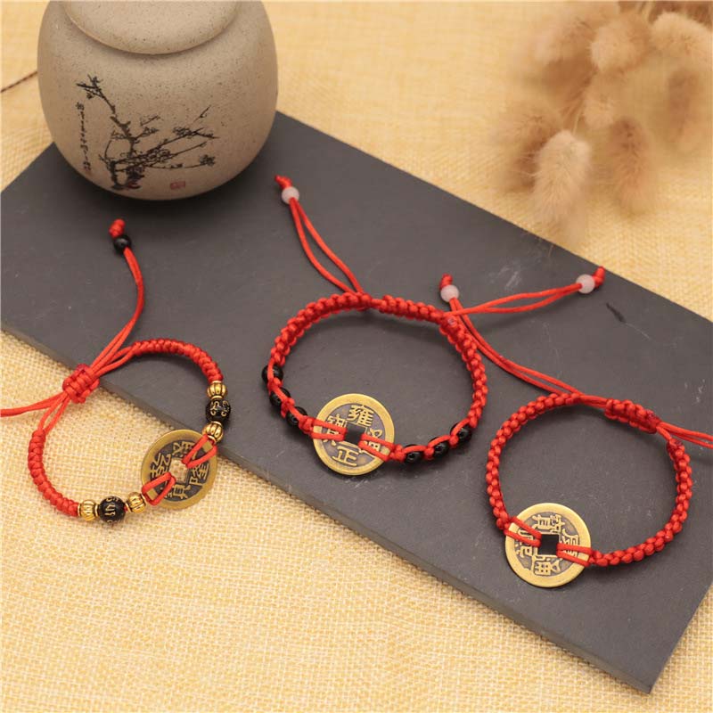 Copper Coin Red String Bracelet for Protection & Wealth