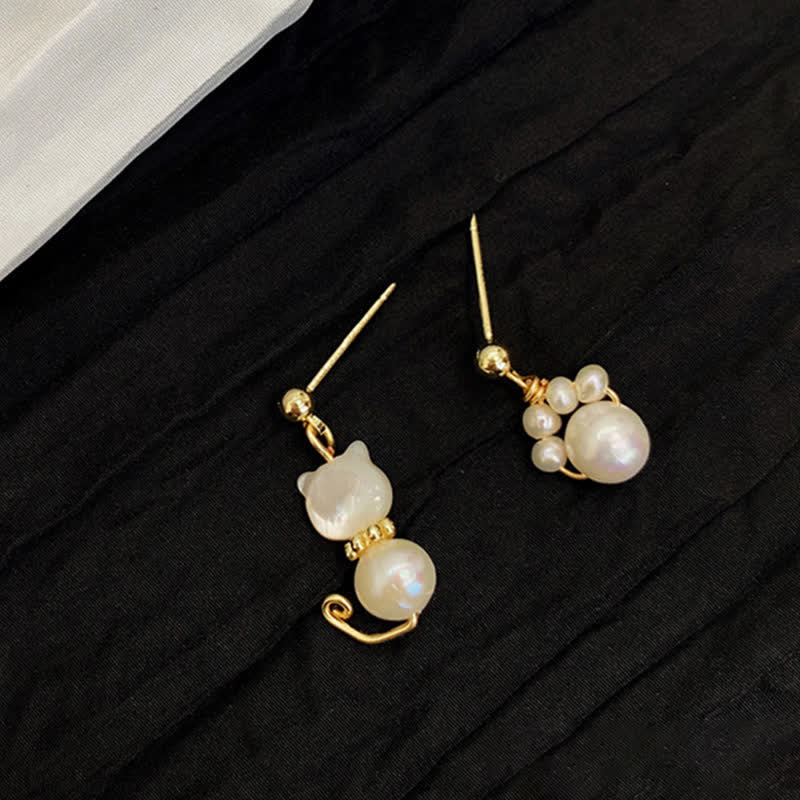 Pearl Wisdom Stud Earrings with Cat Paw Design