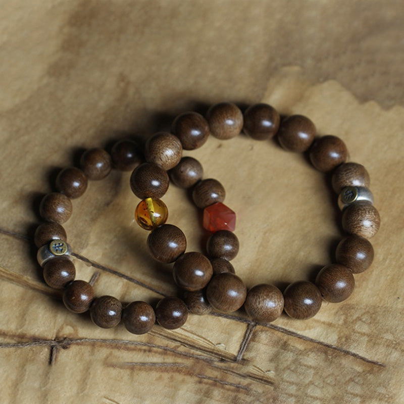 Chinese Zodiac Agate & Agarwood Bracelet 10mm Meditation