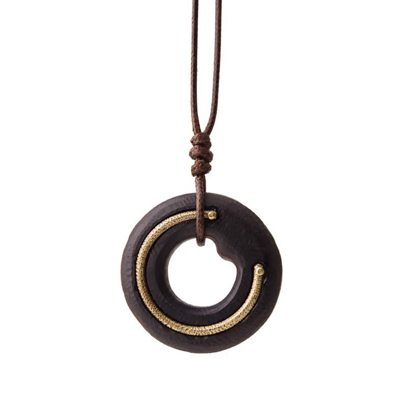 Ebony Wood Zen Circle Necklace | Peace and Calm Pendant