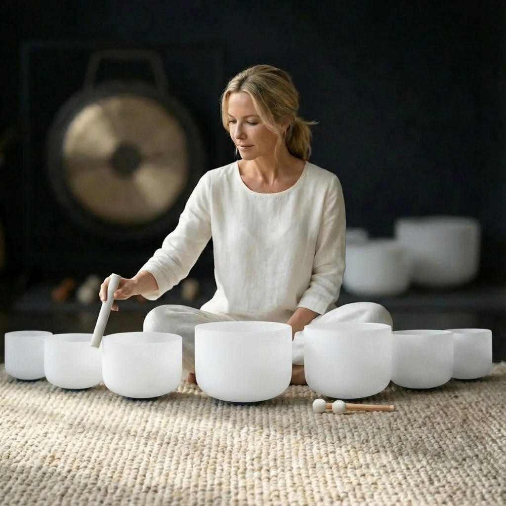 Ensemble de bols chantants en cristal givré blanc - 7 pièces - 6-16"