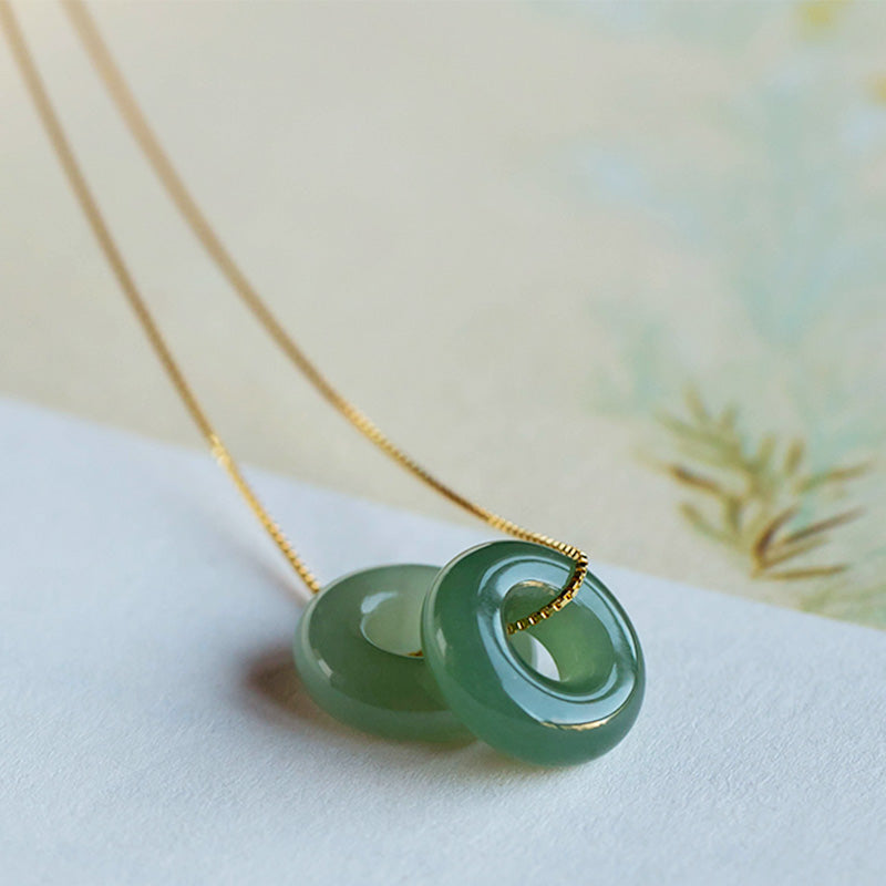 14mm Natural Jade & Cyan Jade Peace Necklace for Luck & Abundance