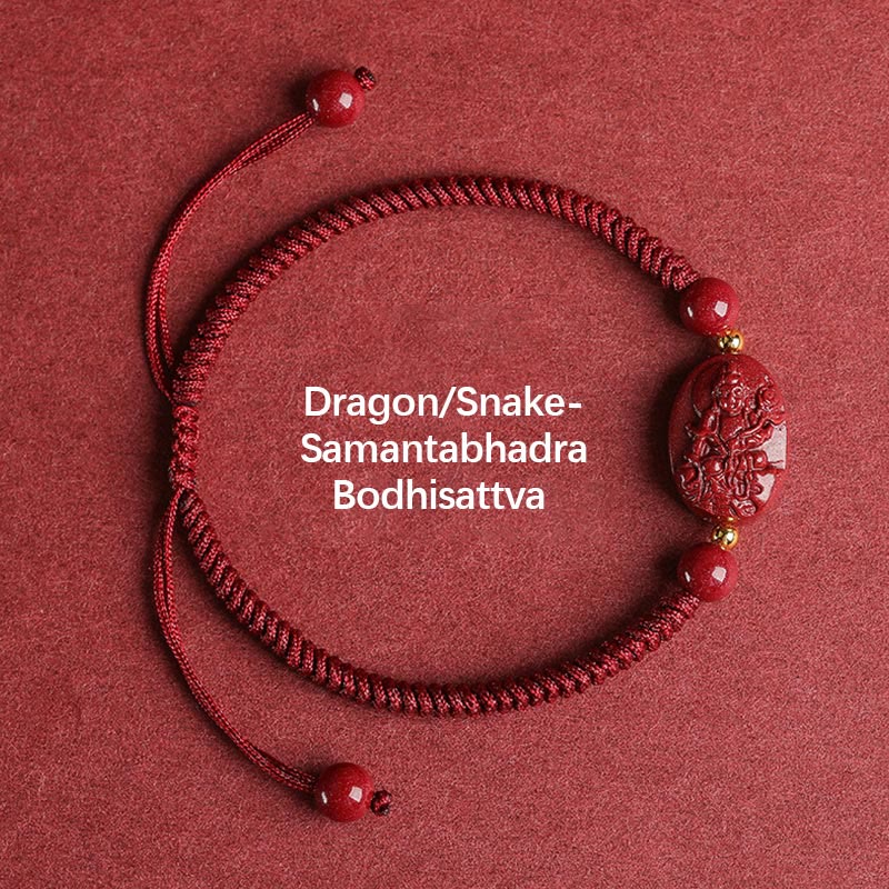 Unisex Cinnabar Chinese Zodiac Buddha Bracelet for Protection