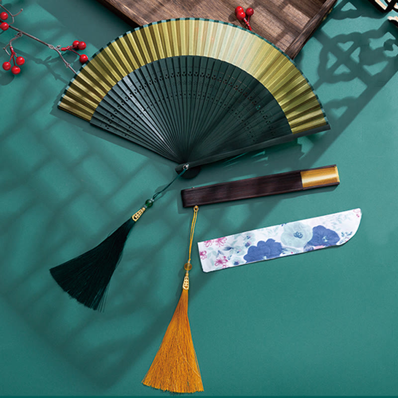 Handheld Gradient Bamboo Folding Fan for Spiritual Decor