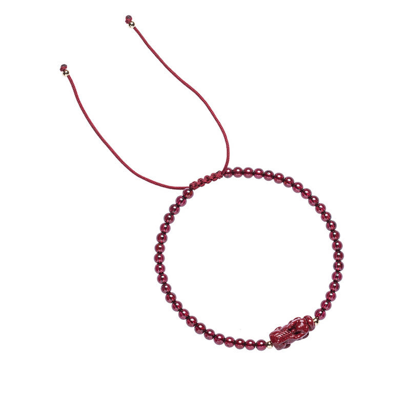 Garnet Cinnabar Pixiu Bracelet for Calm and Blessings