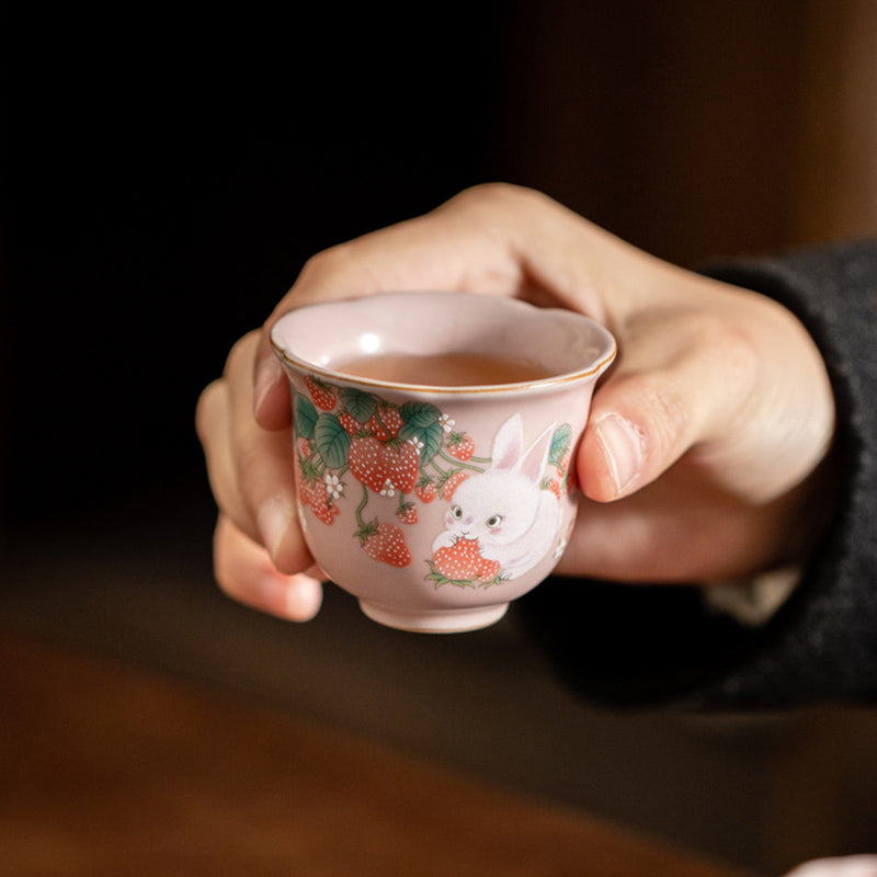 55ml Ceramic Strawberry Rabbit Teacup | Zen Decor Delight