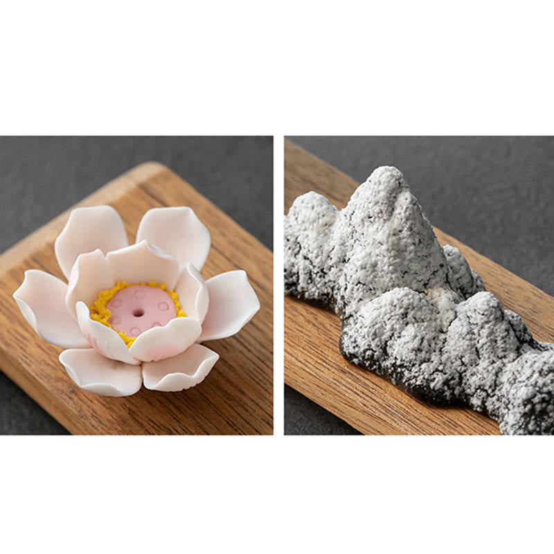 Ceramic Buddha Incense Burner with Lotus & Meditation Designs
