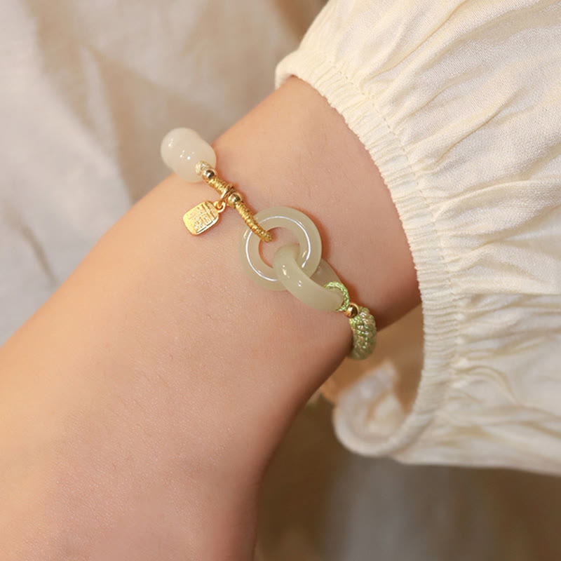 Natural Hetian Jade Double Peace Buckle Bracelet for Abundance