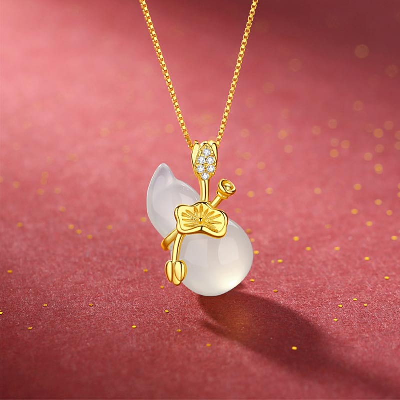 Collier unisexe en jade cyan avec feuille de lotus