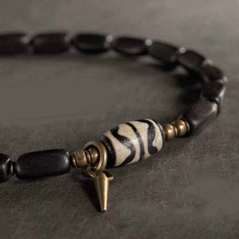 Ebony Wood Double Wrap Bracelet with Dzi Beads for Balance