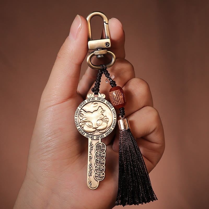 Pixiu Copper Coin Yin Yang Bagua Handmade Key Chain