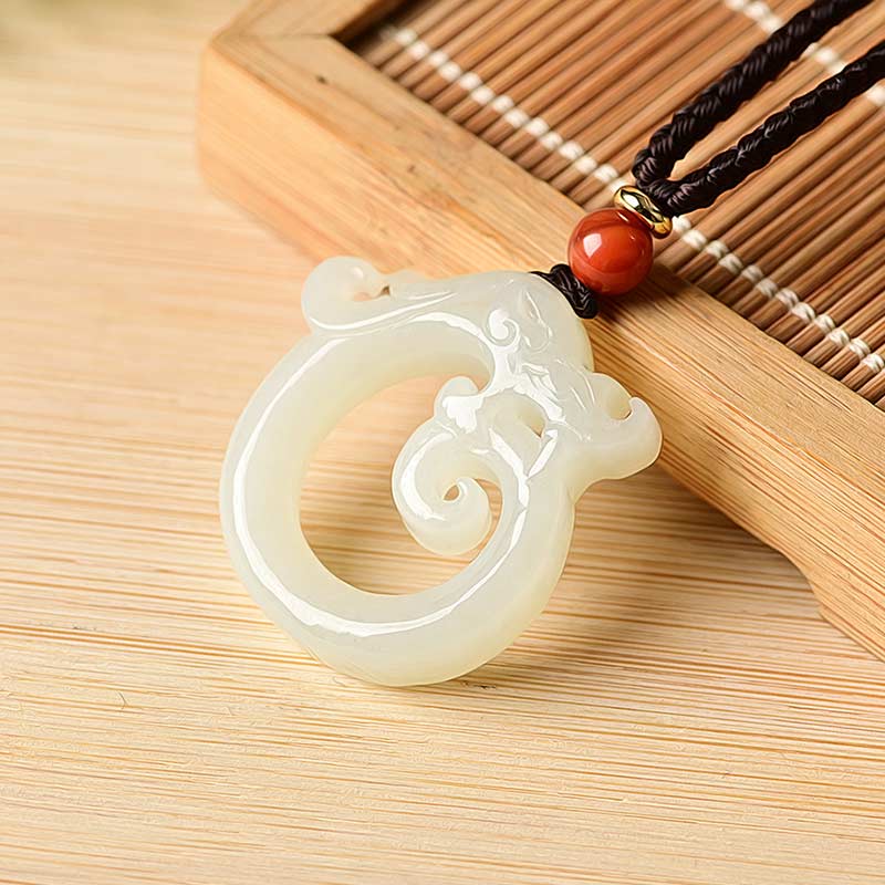 Cyan & White Jade Dragon Protection Necklace 50cm