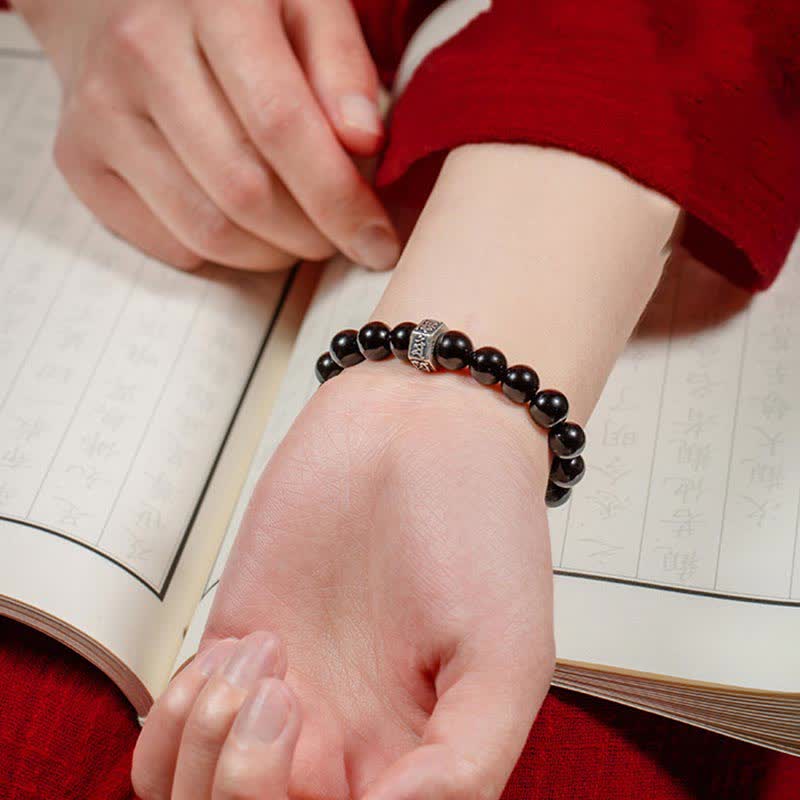 Unisex 8mm Chinese Zodiac Strength Bracelet in Obsidian & Moonstone