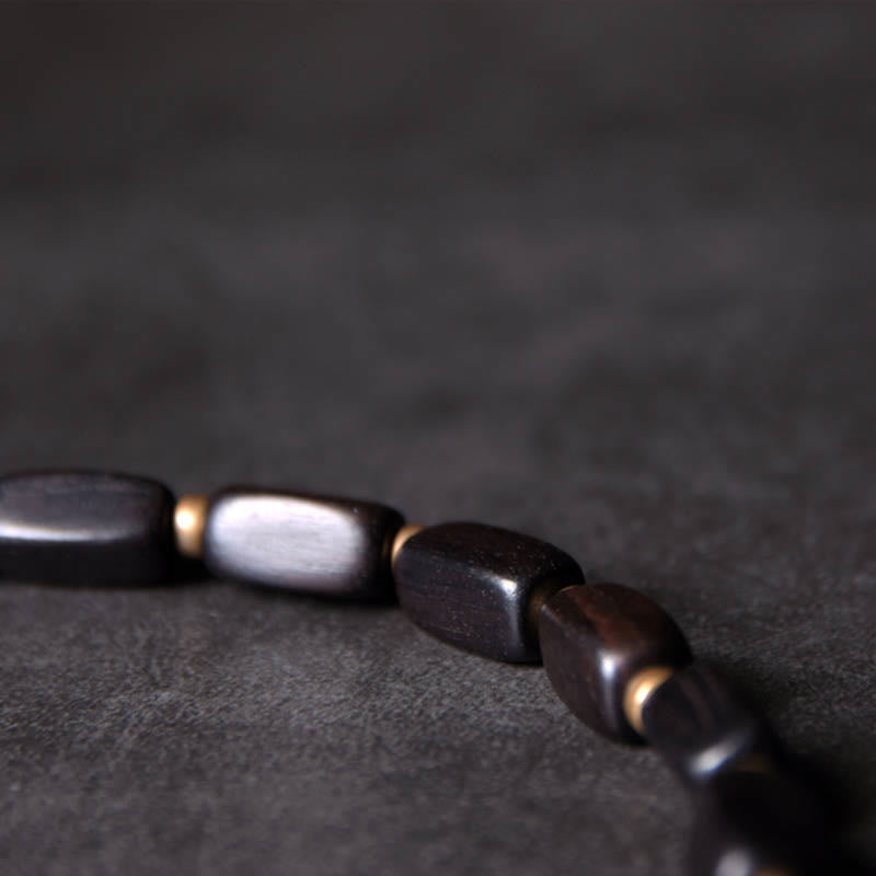 Ebony Wood Double Wrap Bracelet with Dzi Beads for Balance