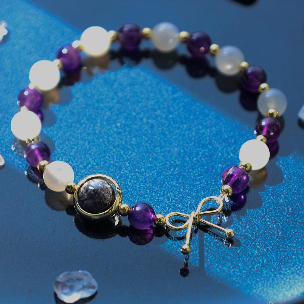 Bracelet de perles de guérison spirituelle en améthyste œil de chat