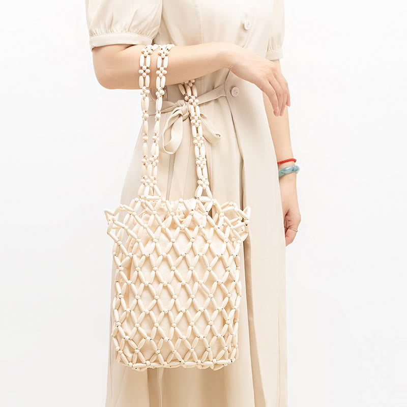 Wooden Beads Hand-Woven Shoulder Bag for Spiritual Accessories