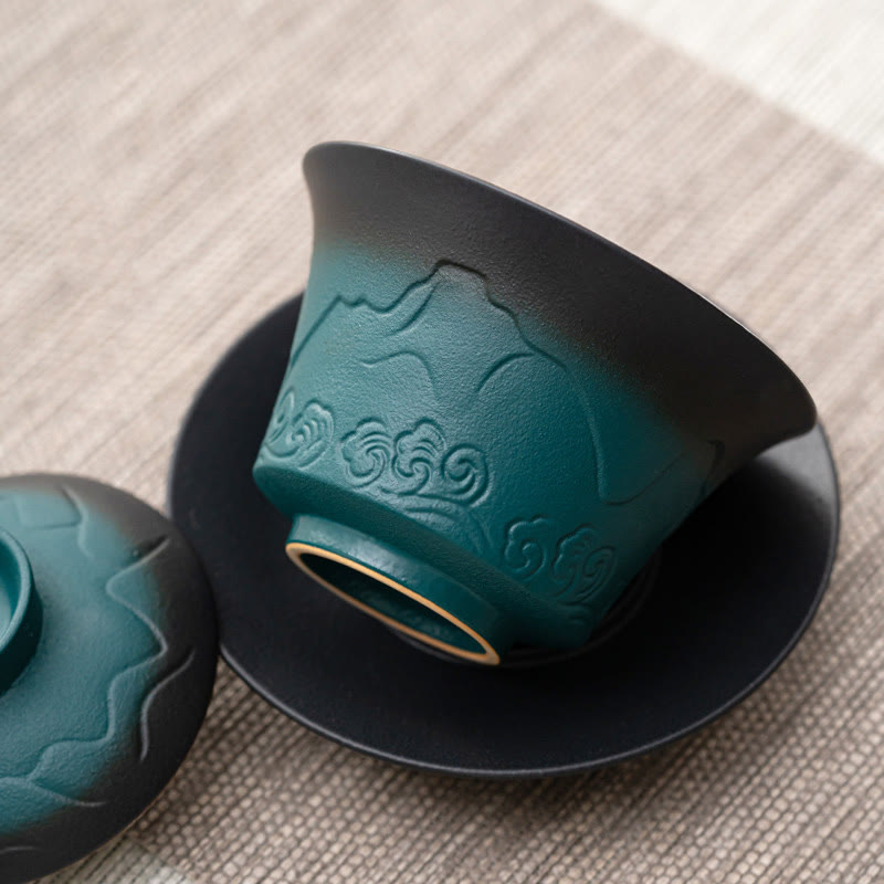 Blue Black Gradient Ceramic Gaiwan Tea Cup | 120ml Capacity