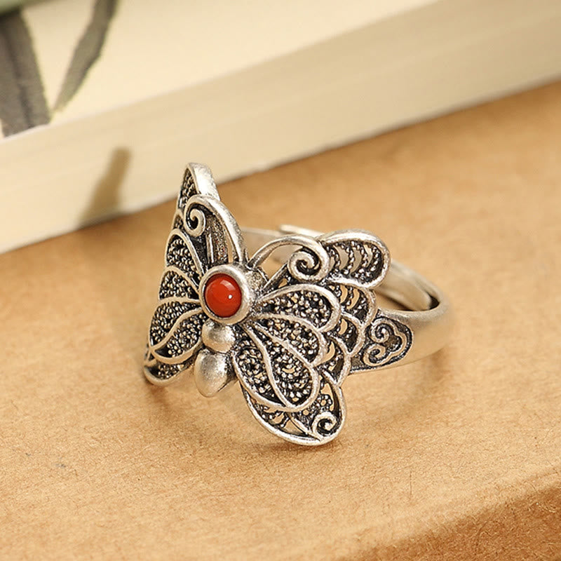 Red Agate Butterfly Ring & Earrings Set for Self-Acceptance