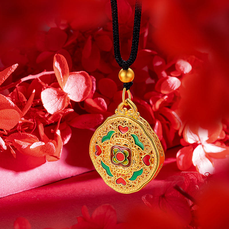 Copper Flower Love Heart Spiritual Necklace Pendant