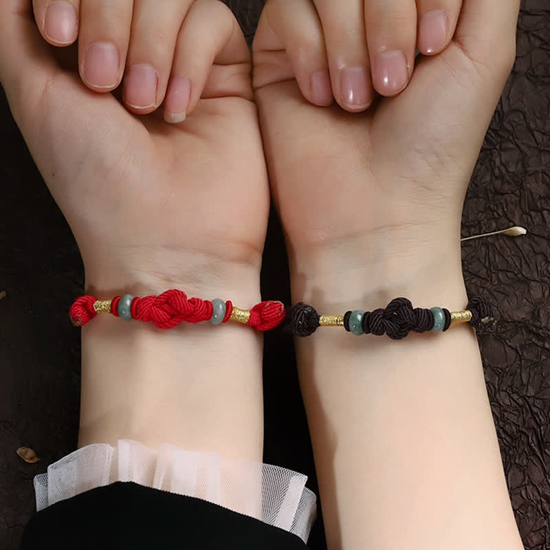 Adjustable Jade Luck Knot Bracelet with Red Feng Shui String