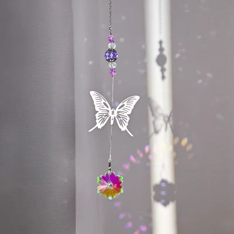 Crystal Suncatcher Outdoor Wind Chime Hanging Crystal Angel Butterfly Pendants Garden Tree Decor Window Drop Bell Hanging Decor