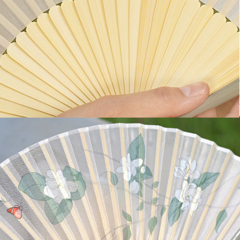 Chinese Folding Fan Jasmine Bamboo Handheld Fan 38cm