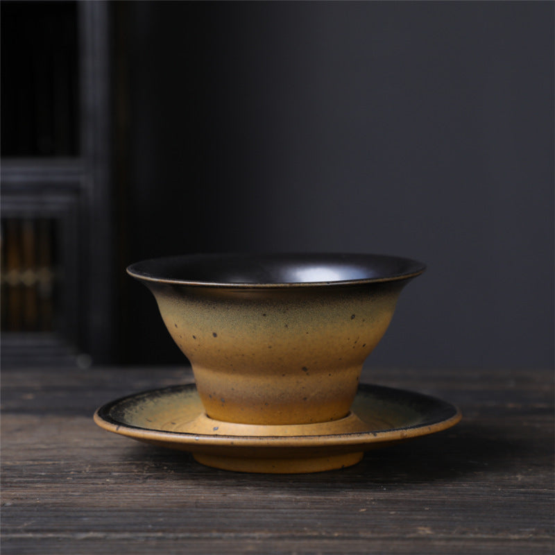 Ceramic Planet Design Coffee Mug with Saucer - Rough Pottery