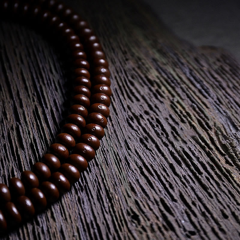 9mm Purple Bodhi Seed Mala Bracelet with Three-eyed Dzi Beads for Harmony