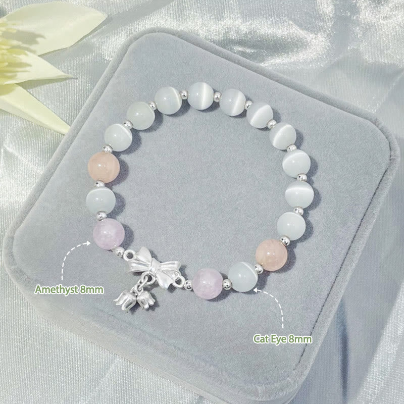 Bracelet en améthyste œil de chat et lavande 8 mm