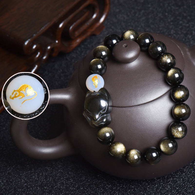 10mm Rainbow Obsidian Protection Bracelet