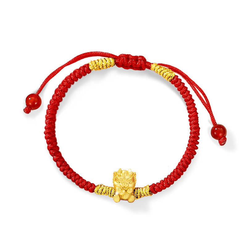 999 Sterling Silver Dragon Bracelet with Red String for Luck & Protection