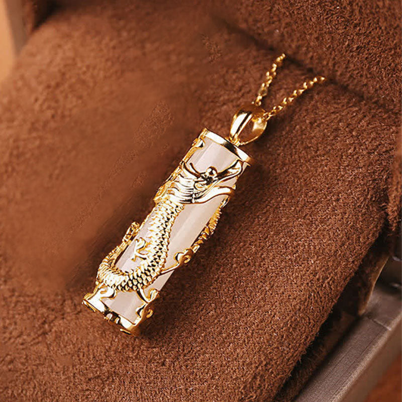 White Jade Dragon Phoenix Necklace | Copper Harmony Pendant