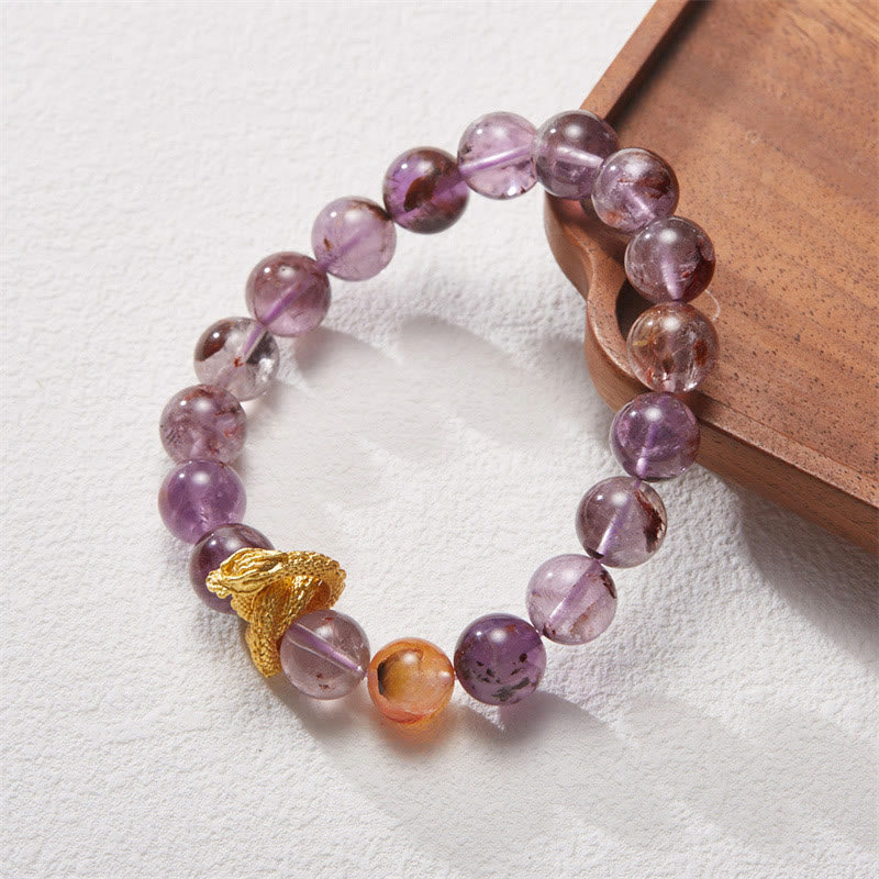 10mm Purple Phantom Gold-plated Dragon Wisdom Bracelet
