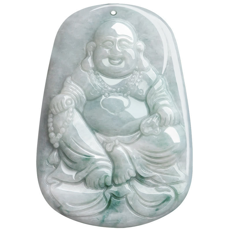 Collier pendentif porte-bonheur Bouddha rieur en jade naturel 65 cm