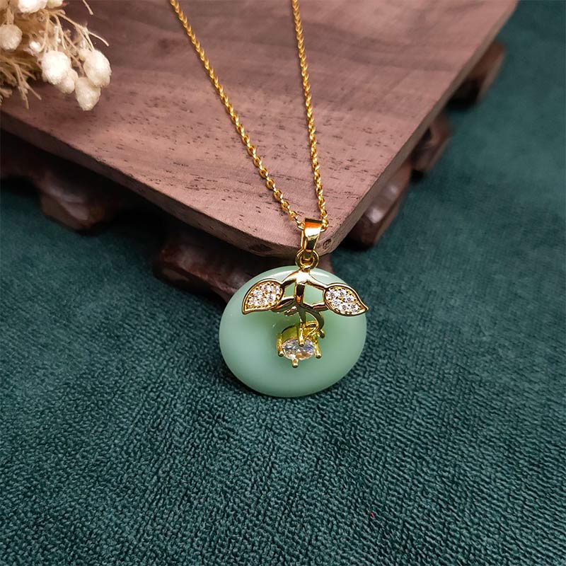 Unisex Jade Leaf Blessing Necklace for Prosperity & Luck
