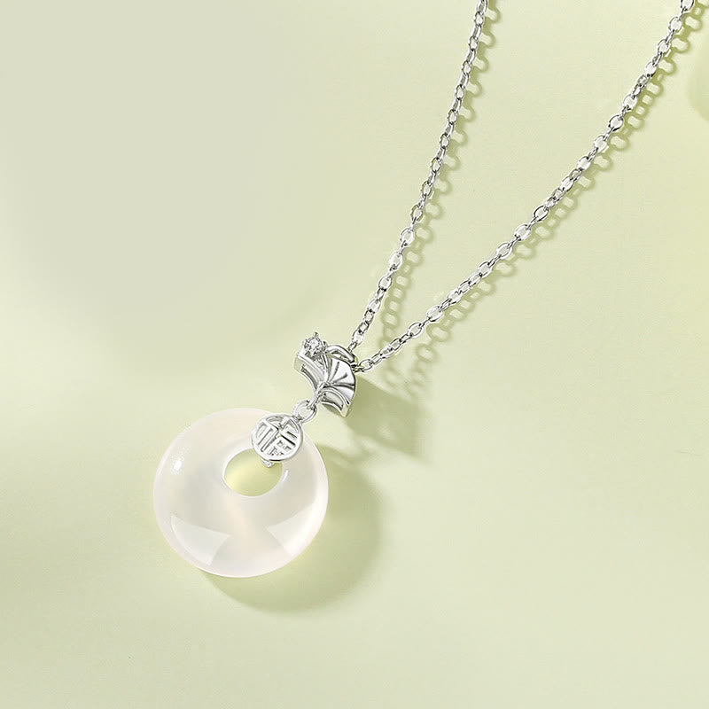 925 Sterling Silver Jade Necklace with Ginkgo Leaf & Butterfly Harmony Pendant