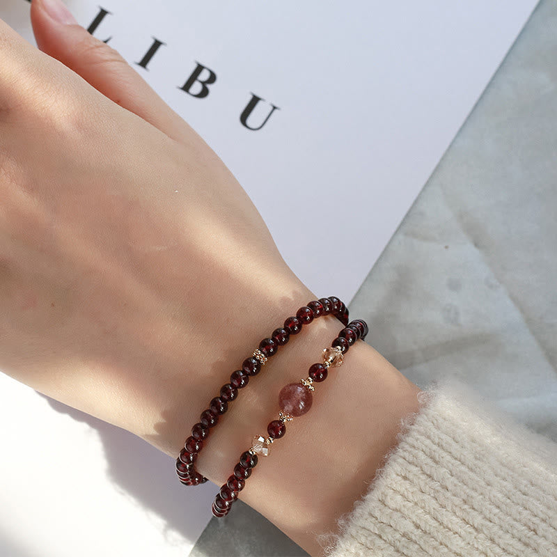 14K Gold Garnet Strawberry Quartz Stability Bracelet