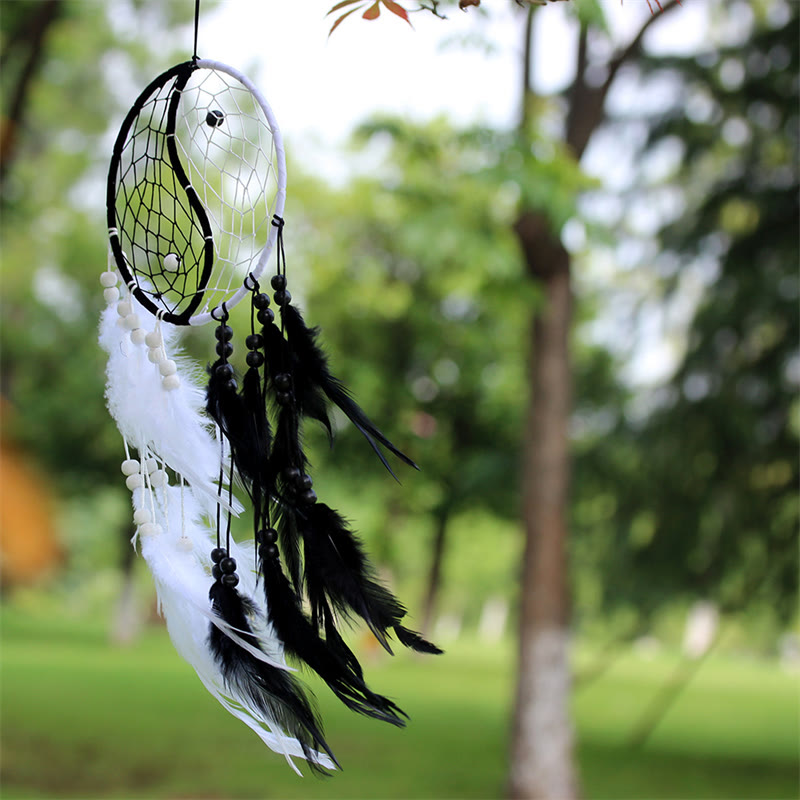 Yin Yang Dream Catcher with Feathers | Balance Wall Art