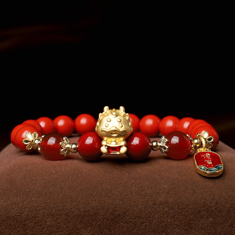 Cinnabar Dragon Bracelet for Protection and Prosperity 8mm Beads