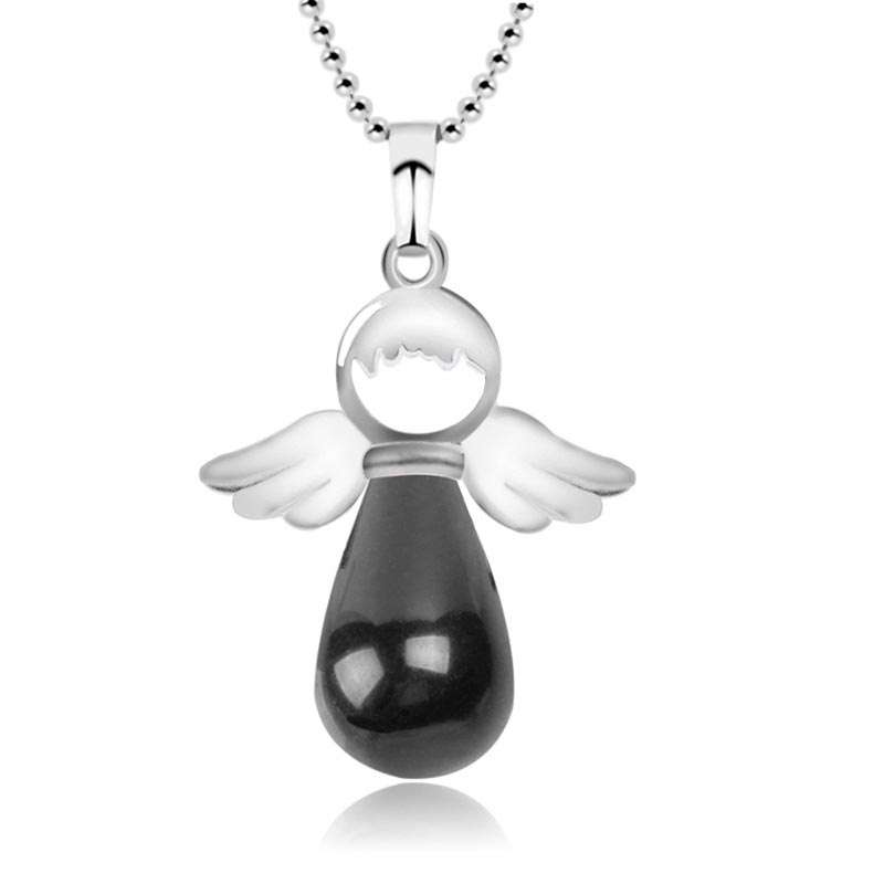 Natural Crystal Luck Necklace with Angel Wings Pendant