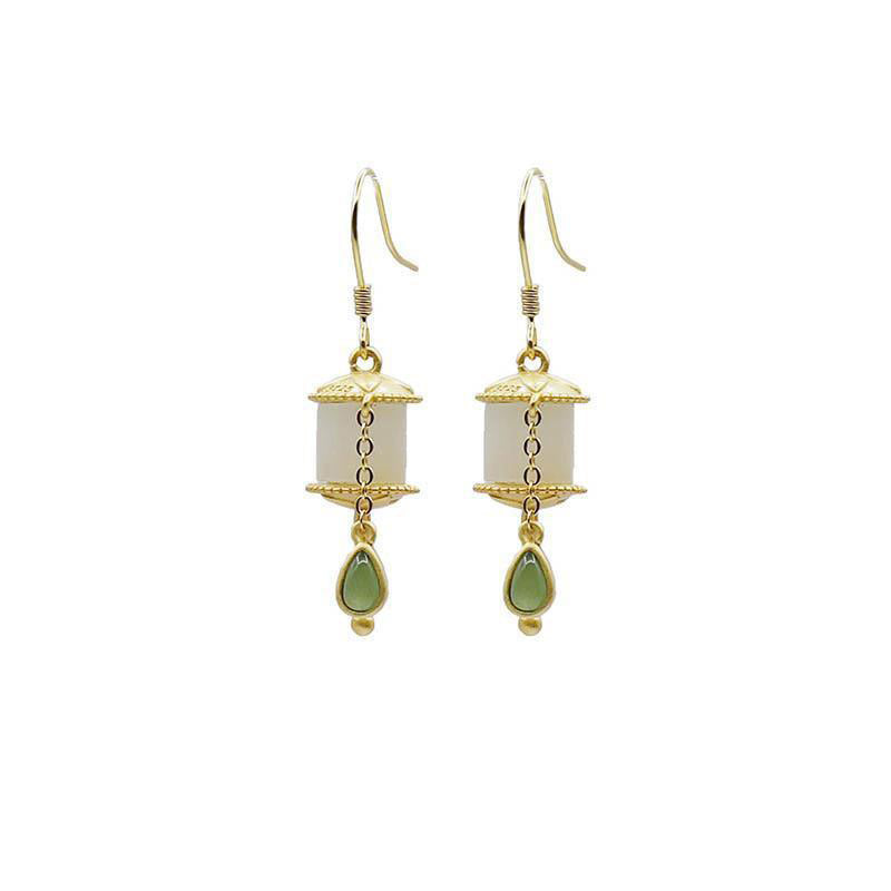 38mm Jade & 925 Sterling Silver Drop Earrings for Luck