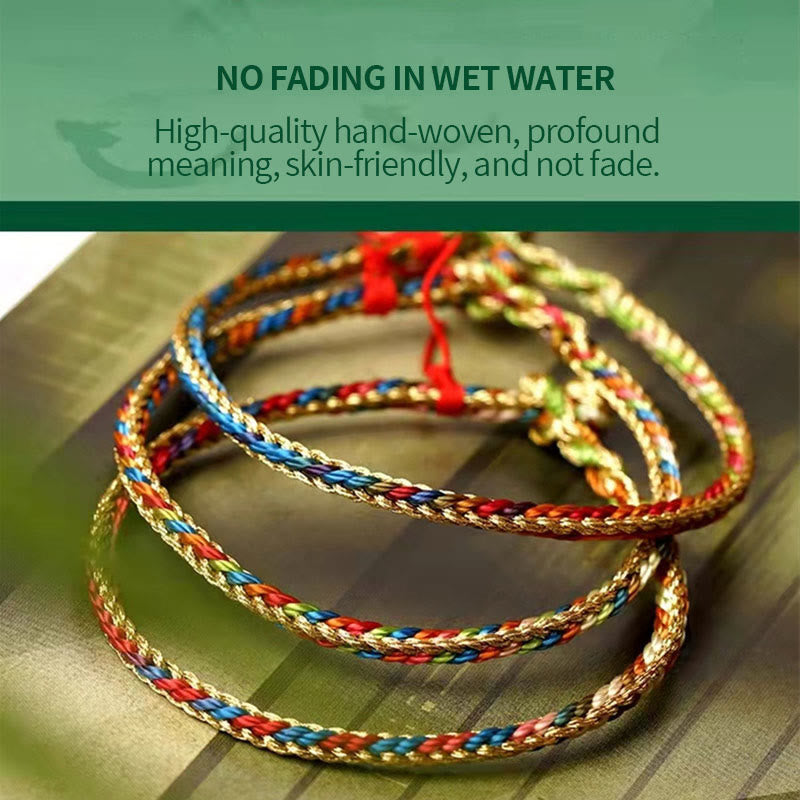 Multicolored Fu Character Red String Braided Bracelet 925 Silver