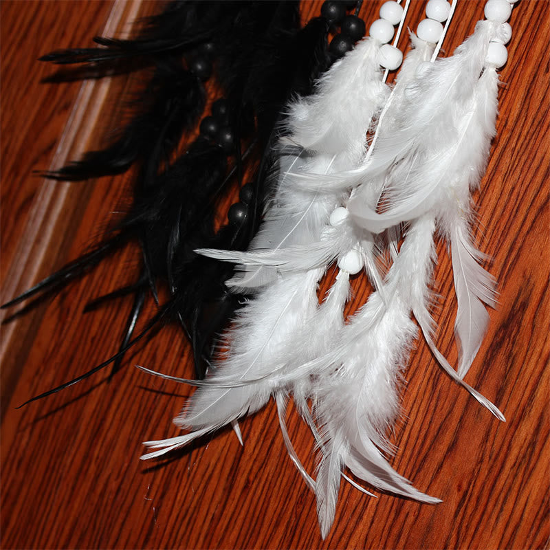 Yin Yang Dream Catcher with Feathers | Balance Wall Art