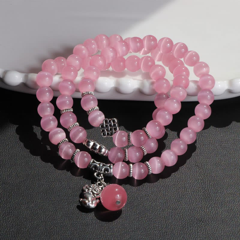 8mm Chrysoberyl Cat Eye PiXiu Triple Wrap Support Bracelet
