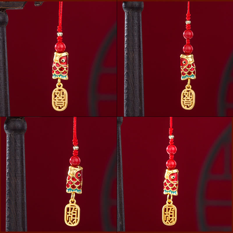 Cinnabar Koi Fish Charm Phone Hanging for Wealth & Luck