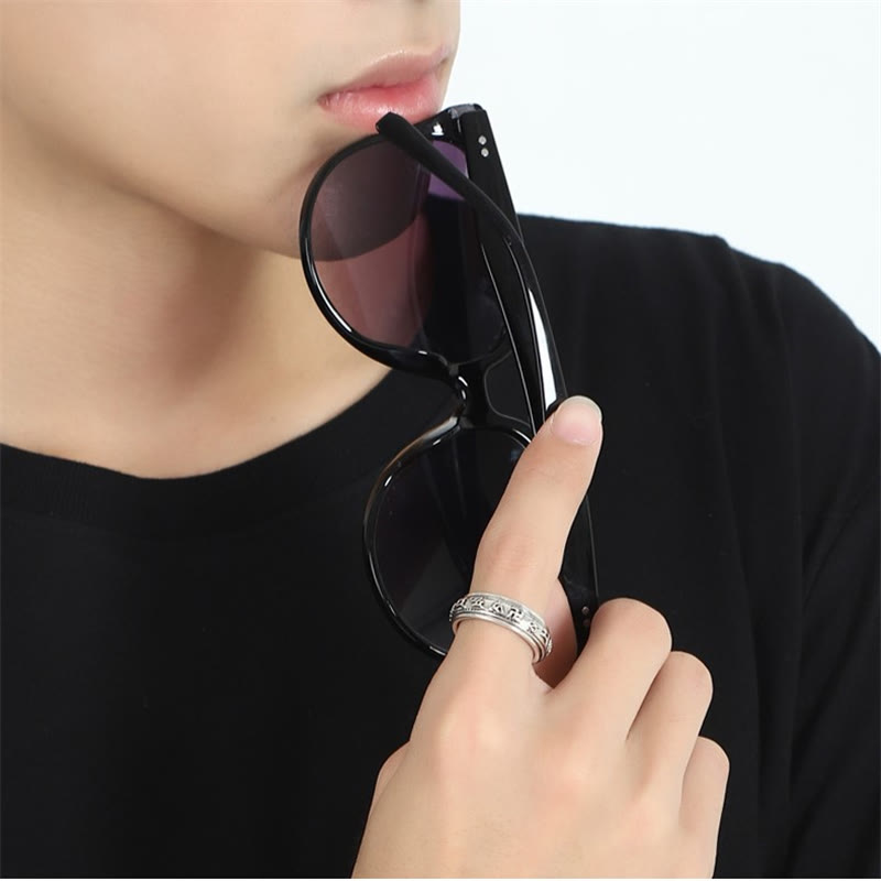 Bague rotative PiXiu Om Mani Padme Hum en argent plaqué cuivre