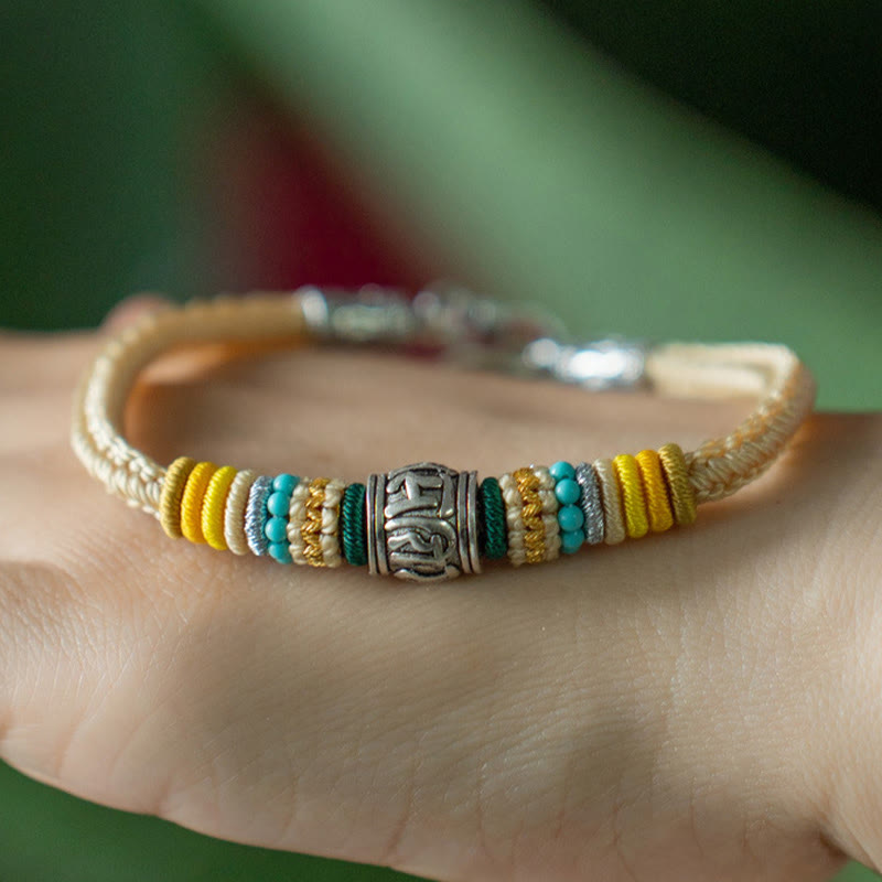 Om Mani Padme Hum Silver Bracelet | Tibetan Purity Braided
