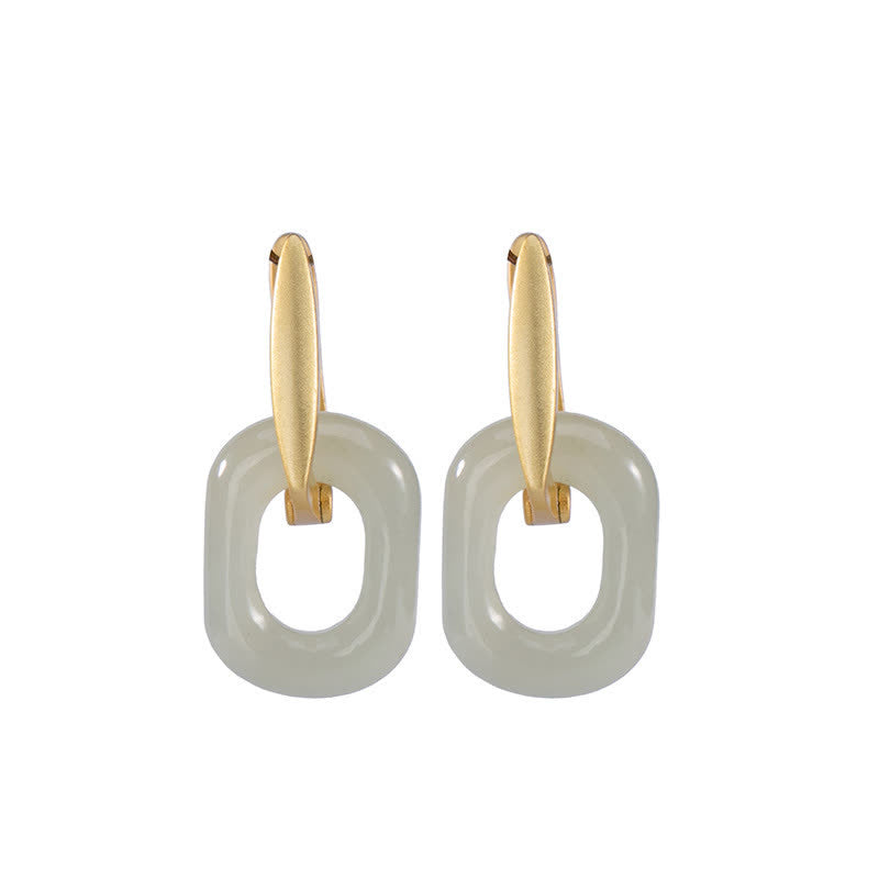 White Jade Earrings 925 Sterling Silver for Happiness & Protection
