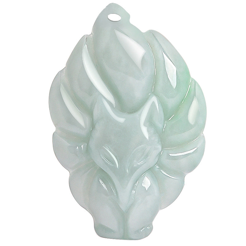 Natural Jade Nine Tailed Fox Prosperity Necklace Pendant