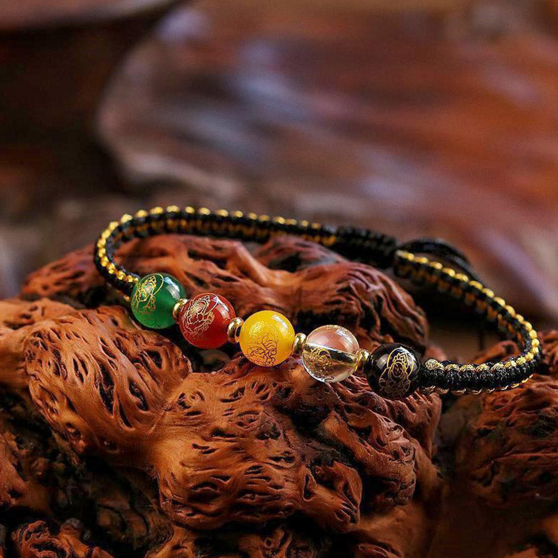 Agate Bracelet with Five Directions Gods Protection String Braid